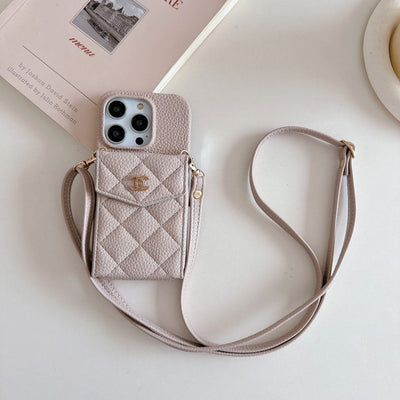 CC Card Bag Color Leather Chain iPhone Case