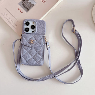 CC Card Bag Color Leather Chain iPhone Case