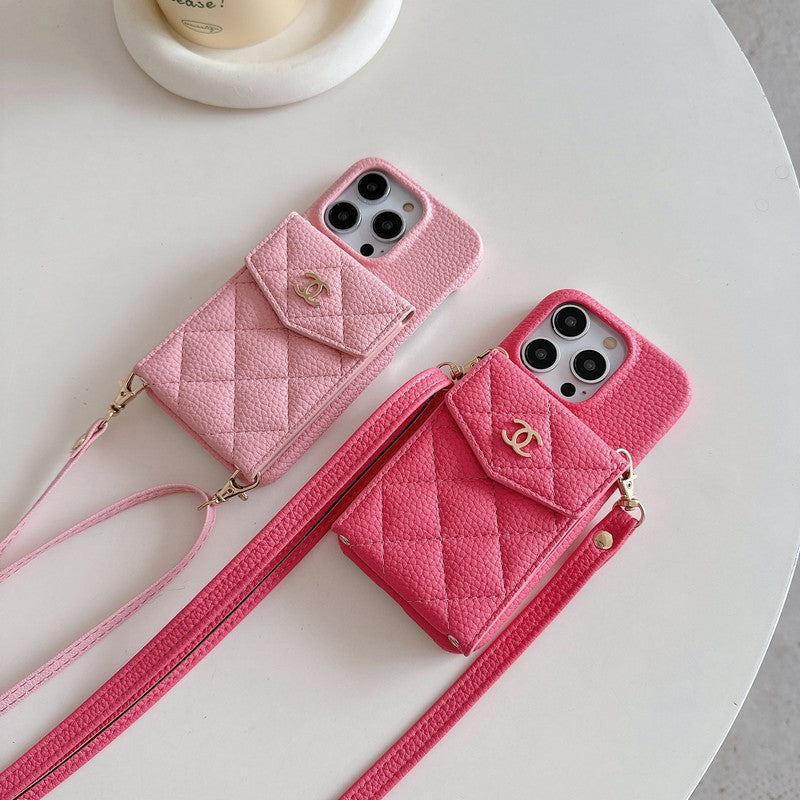 CC Card Bag Color Leather Chain iPhone Case