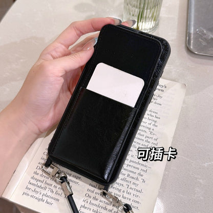 Loe Black Leather Card Bag Chain iPhone Case